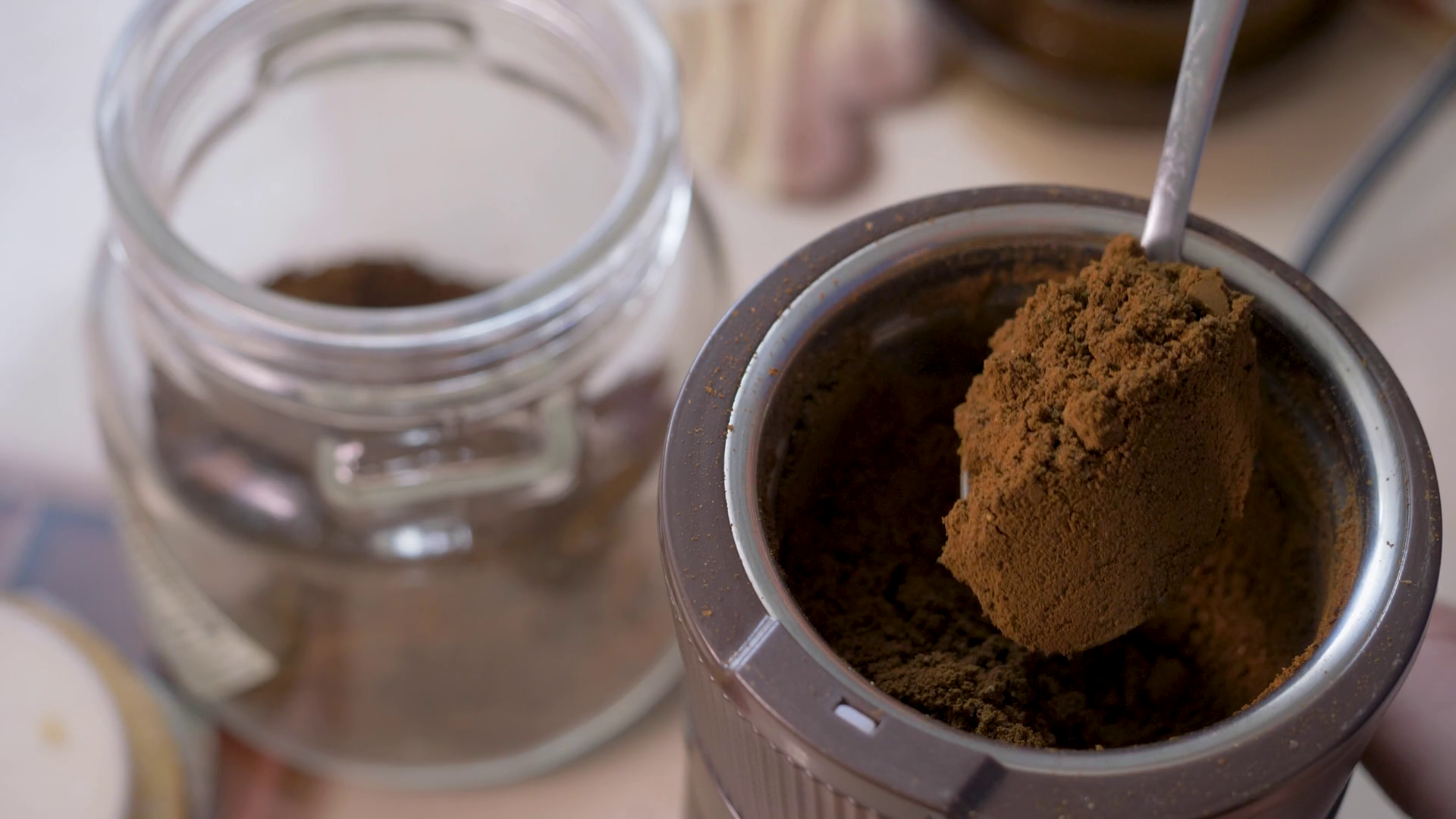 Strong Coffee Powder Drops From Grinder Into Stock Footage SBV ...