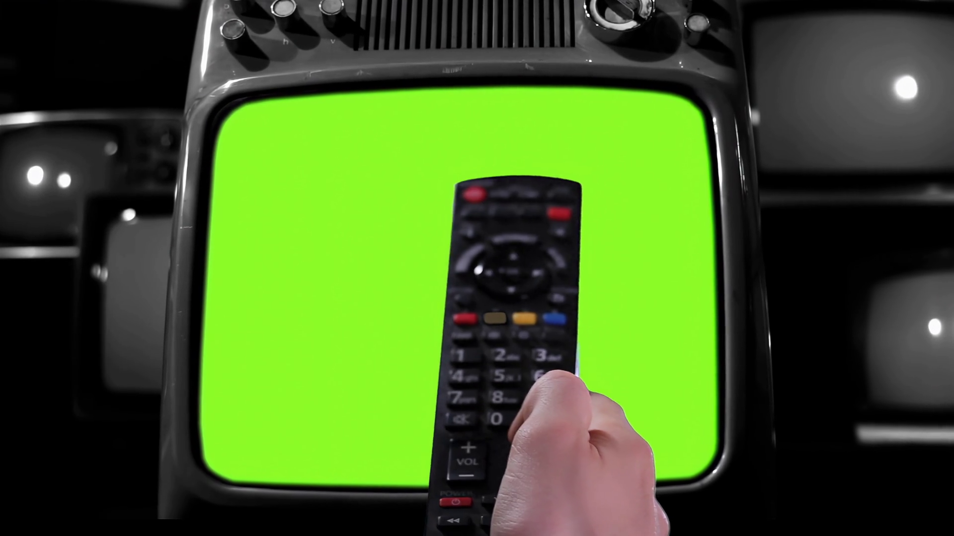 Remote Control Turning On Old Tv With Green Stock Footage SBV-351896712 ...