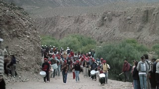 Pilgrims and Sikuris Bands Marching Through Mountain Trails During Holy Week Pilgrimage to the Virgen de Copacabana Sanctuary, Abra de Punta Corral