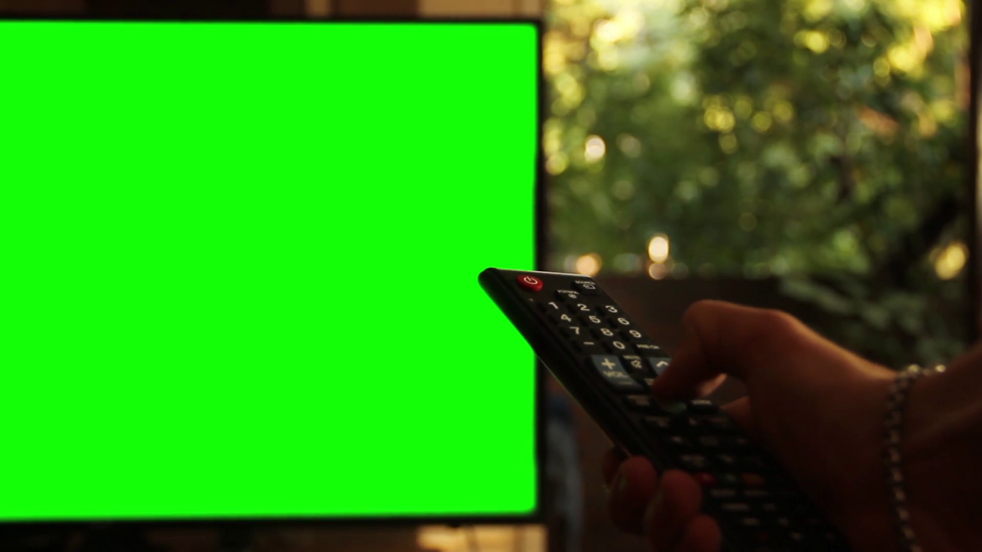 Hand Pointing Remote Control At Green Screen Stock Footage SBV ...