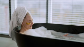 Girl Enjoying Taking Bath With Foam Smiling Stock Footage SBV ...