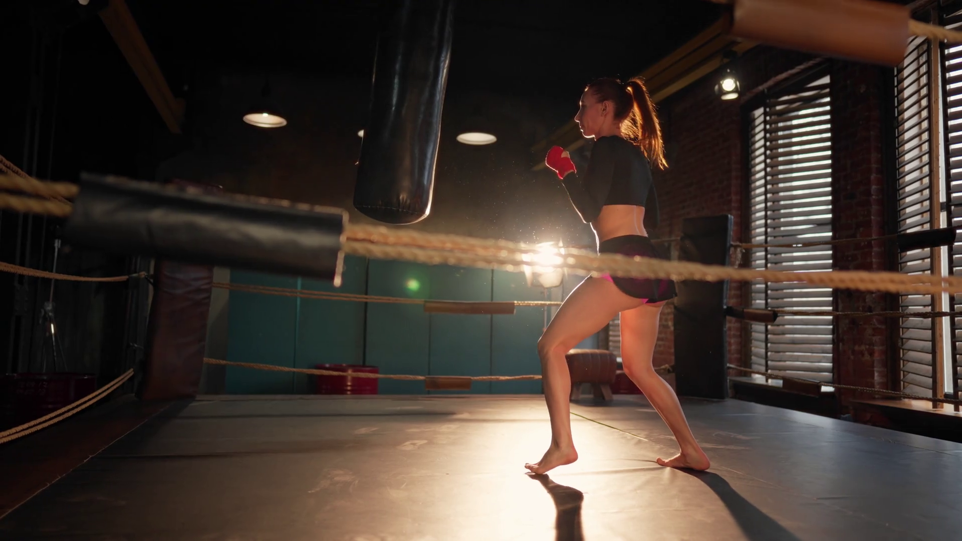 Woman Boxer Practicing Punches Using Stock Footage SBV-348714177 ...