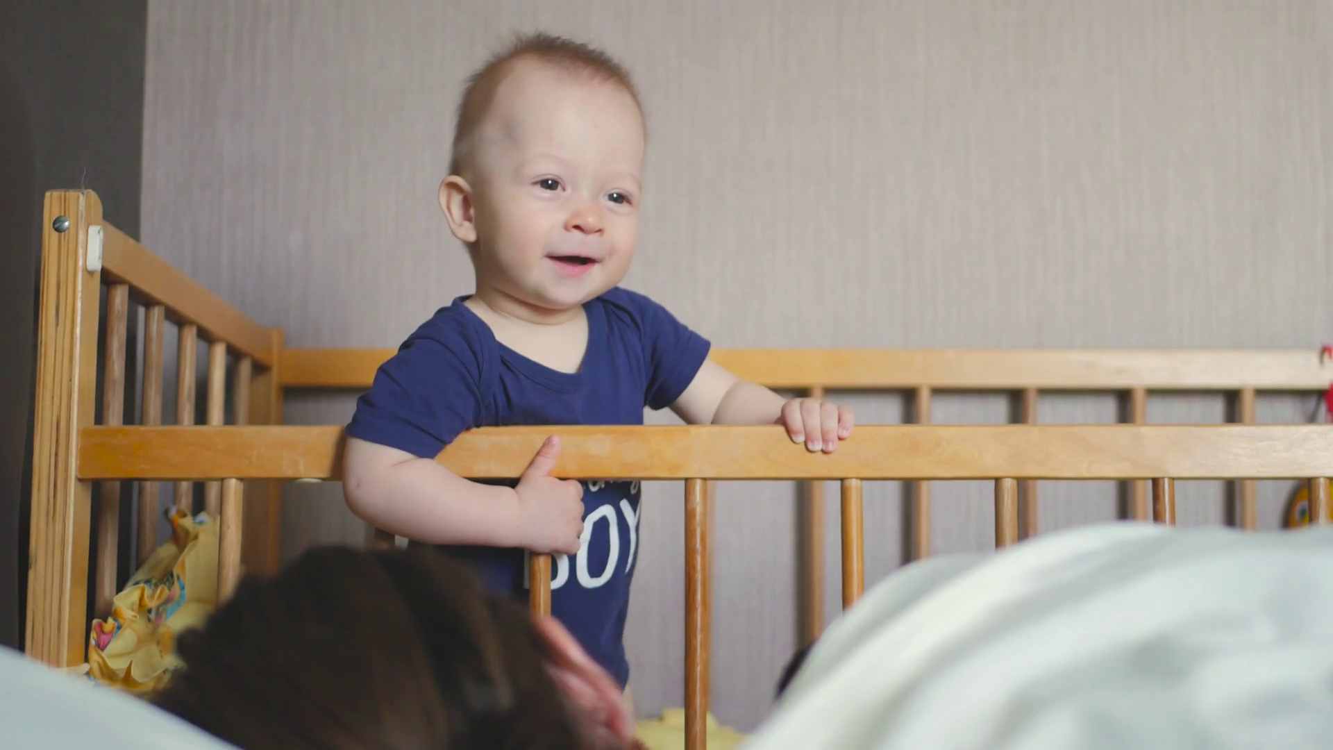 Baby's Standing In Baby Crib At Home Little Stock Footage SBV324189281