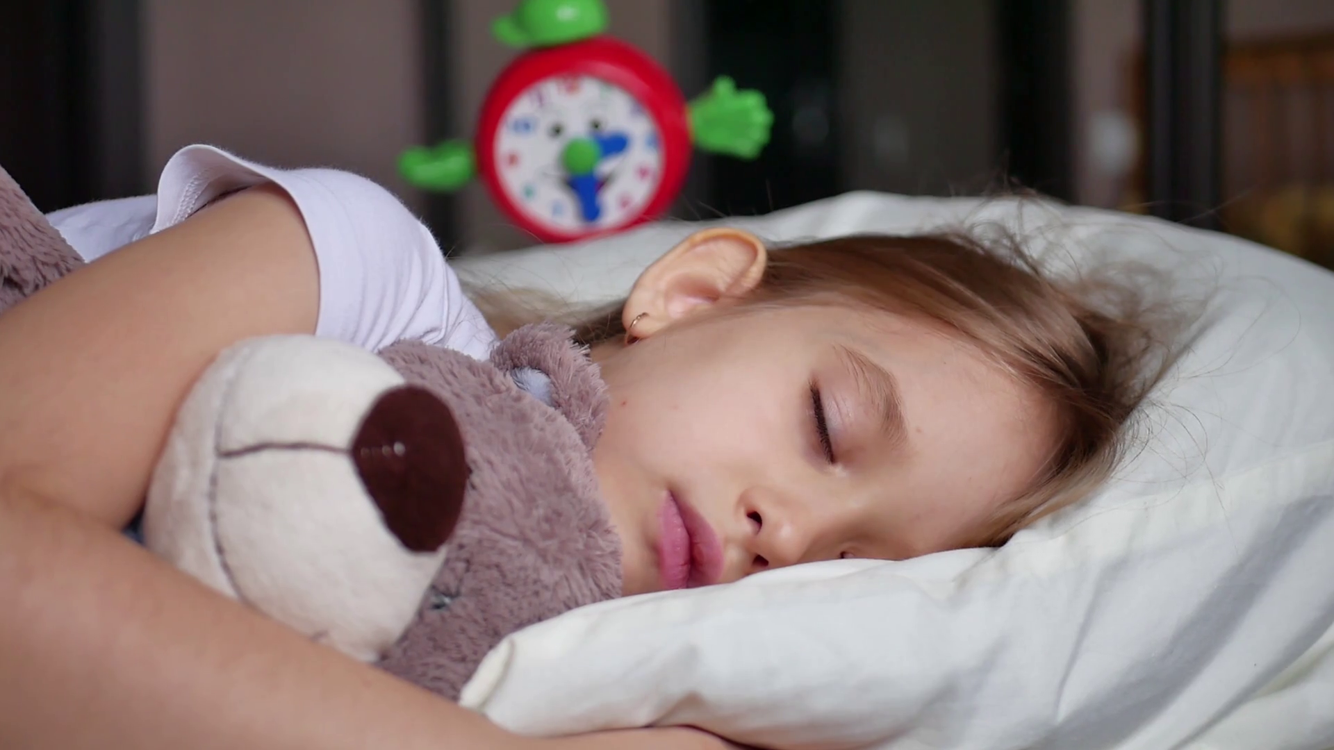 Child Peacefully Sleeping With Stuffed Animal Stock Footage SBV