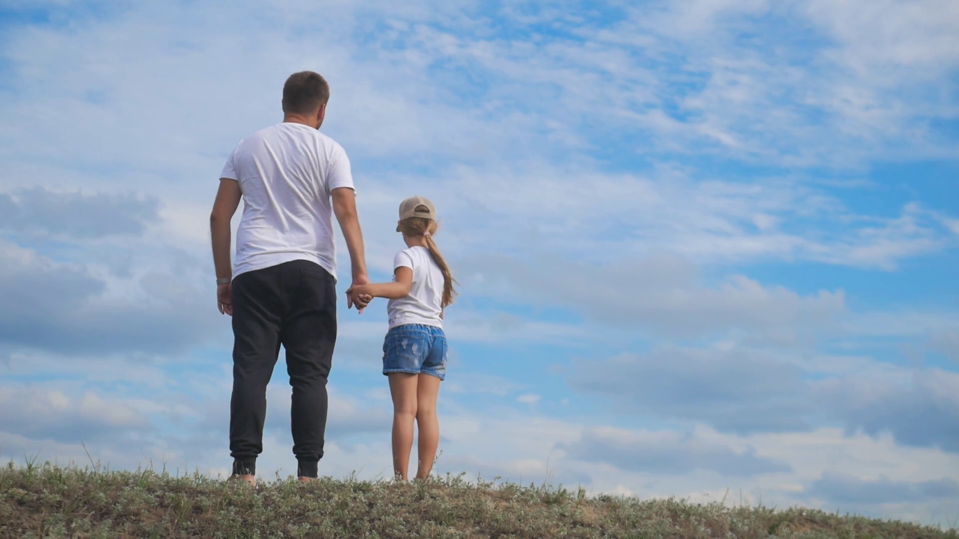 Happy Father Daughter On Meadow With Stock Footage SBV-327744731