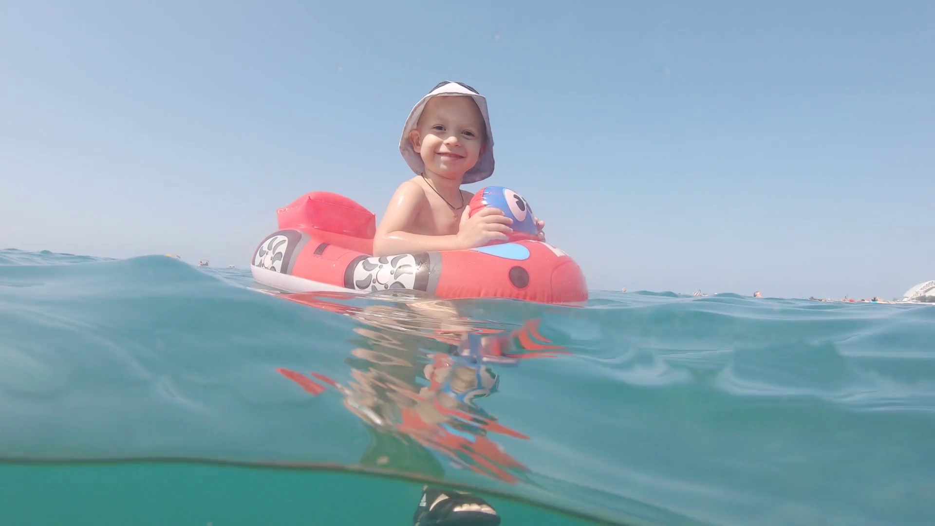 Little Boy Swimming Playing At Sea With Stock Footage SBV338607820