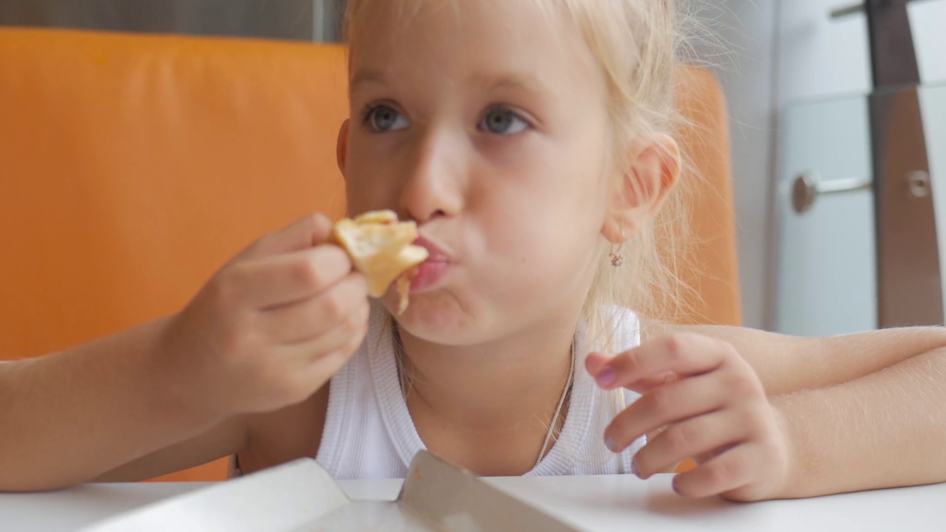 Child Enjoying Pizza In Restaurant Last Stock Footage SBV325561123