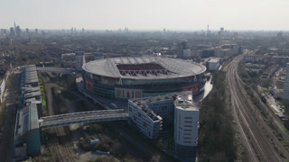 London, England - February 25, 2026: Aerial view of the Emirates Stadium in London, home of Arsenal FC