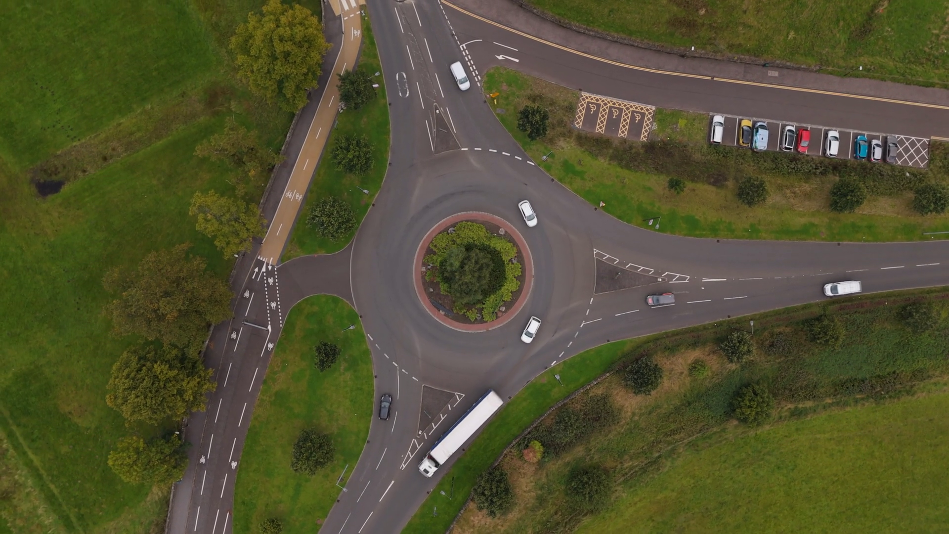 Aerial View Of Roundabout With Cars Going Stock Footage SBV-351856030 ...