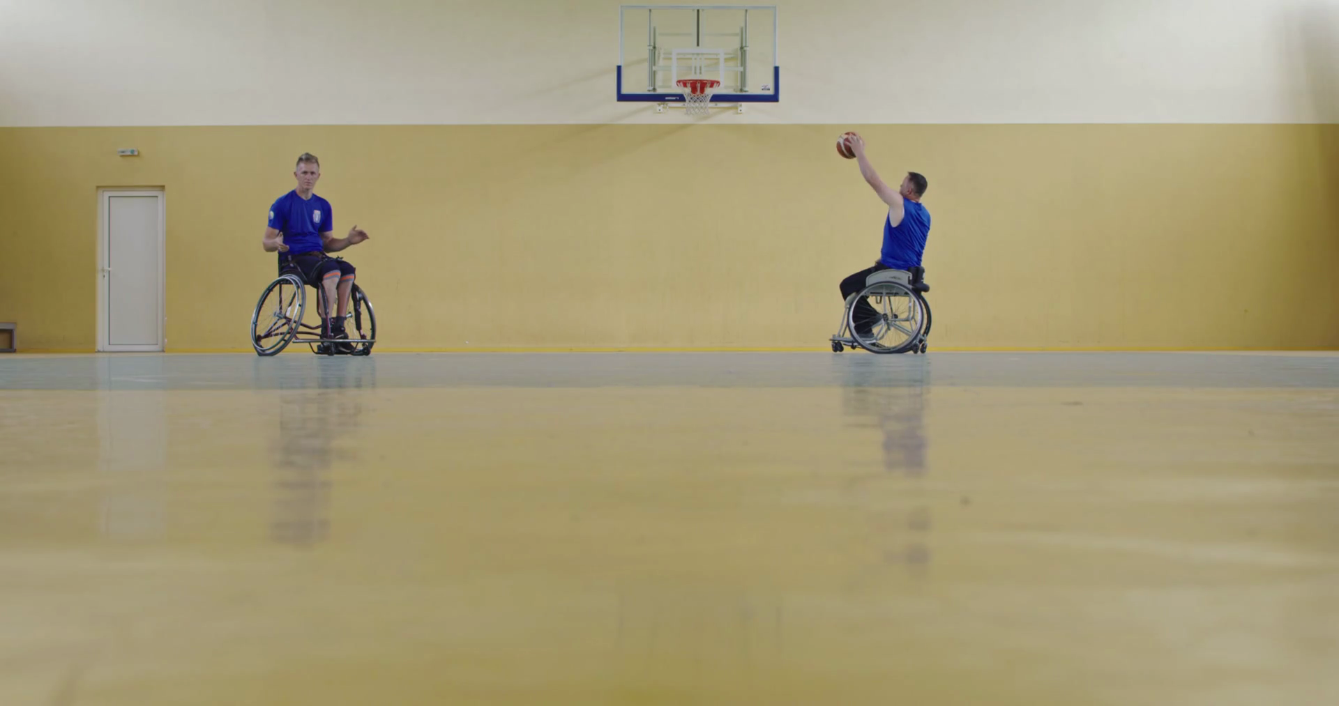 Wheelchair Basketball Game Players Compete, Dribbling Ball, Passing