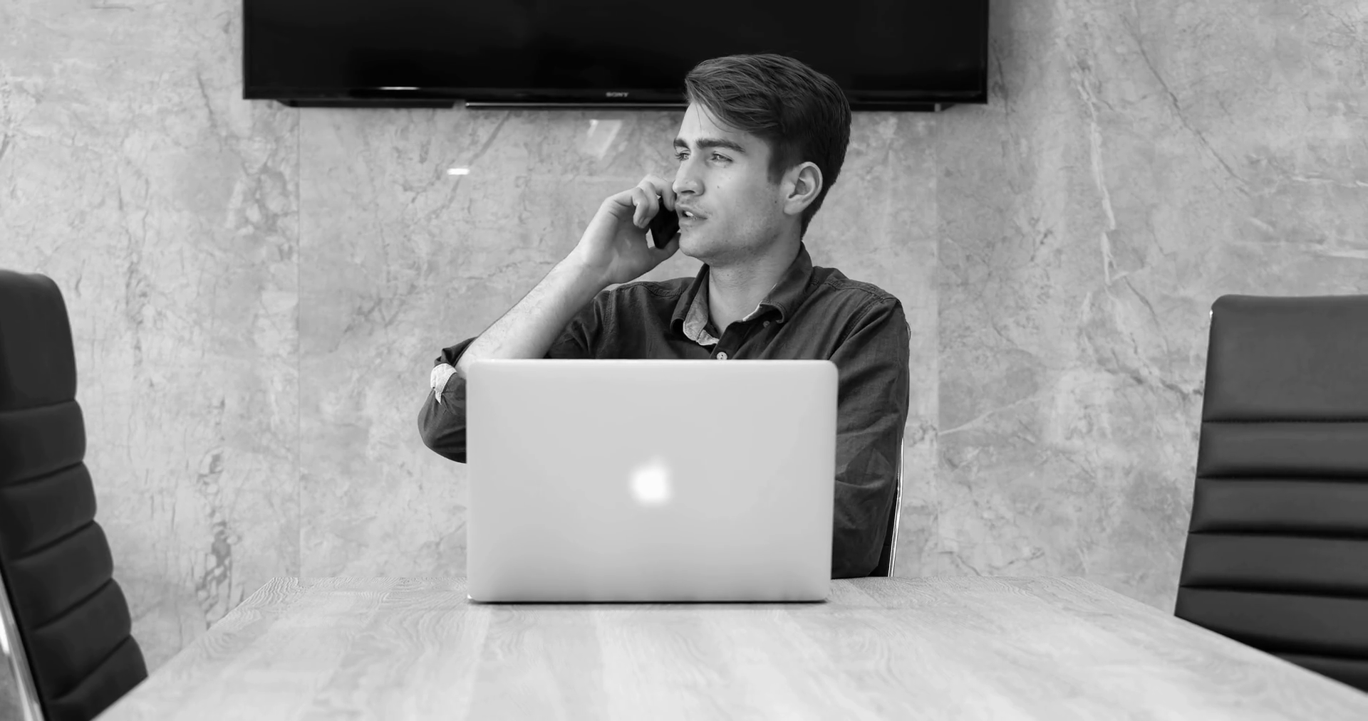 Black White Video Of Man Working In Office Stock Footage SBV318263745