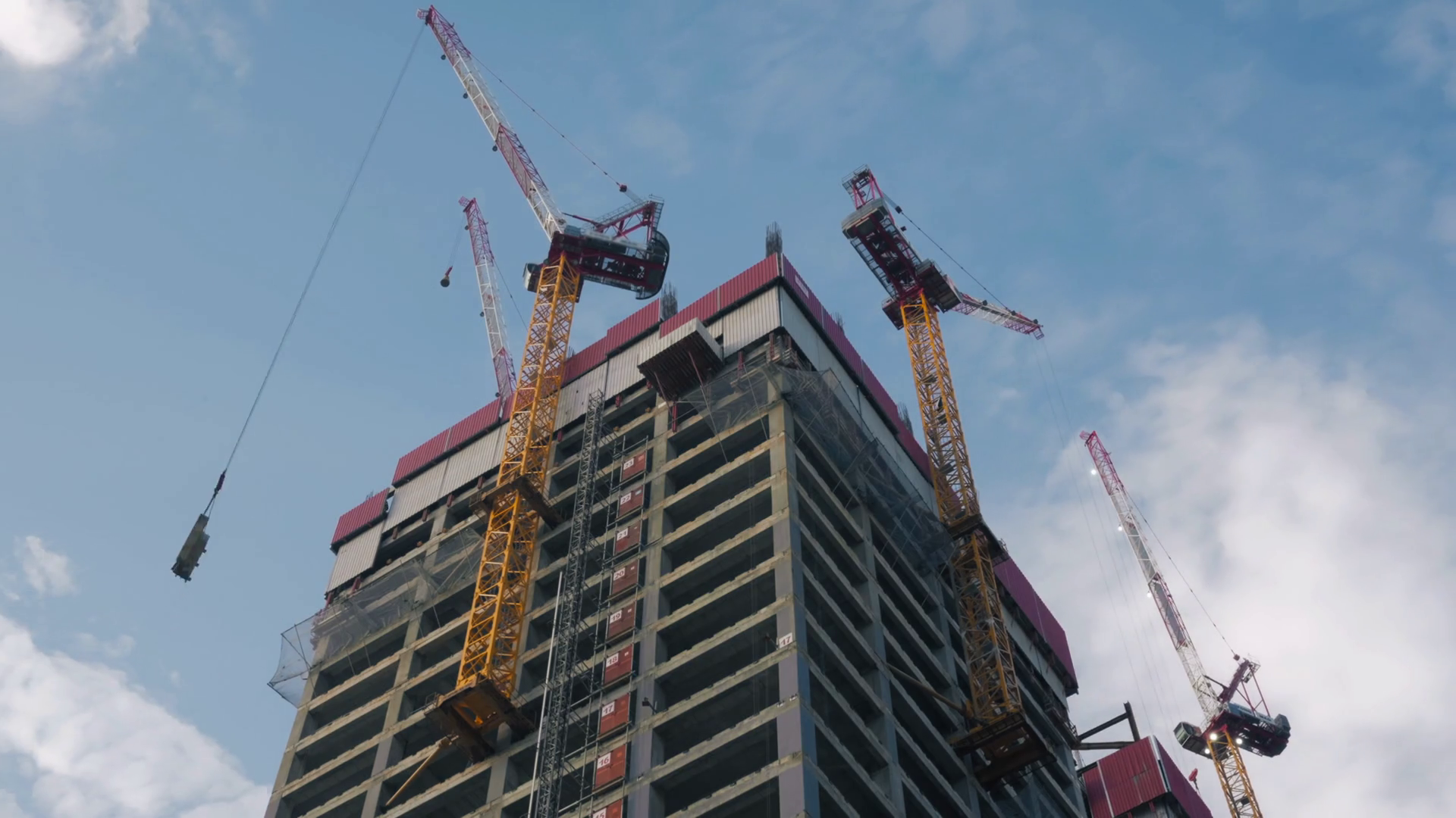Time Lapse Of Tower Cranes Working On Stock Footage SBV346839900