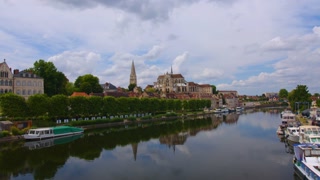 Auxerre with Cathedral of Saint-Etienne on River Yonne, Burgundy, France