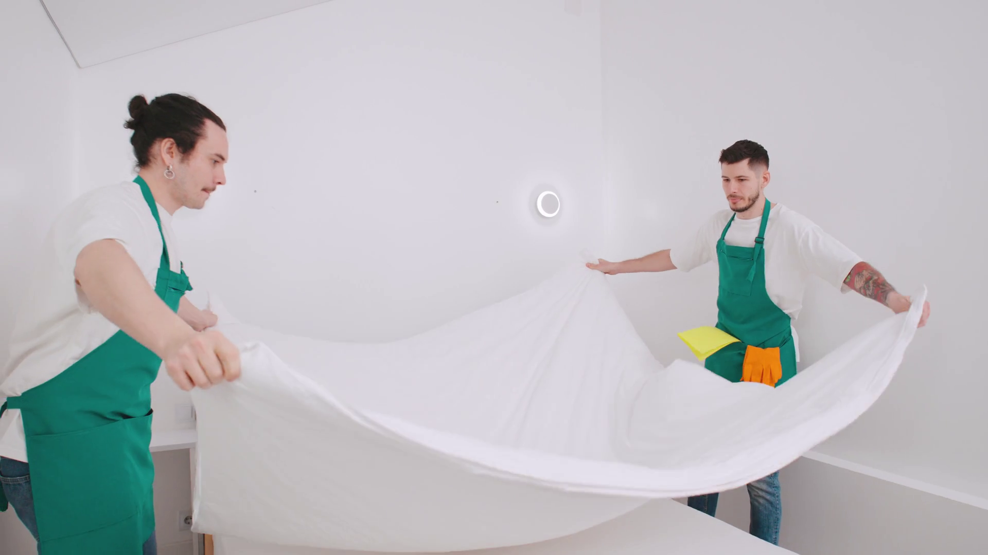 Two Cleaners From Cleaning Service Make Bed Stock Footage SBV-351959991 ...