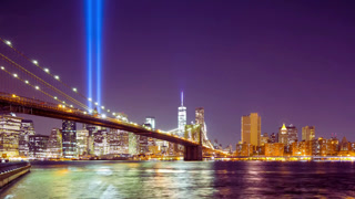9/11 Memorial Time-Lapse New York City Skyline Tribute Lights Over Brooklyn Bridge Remembering