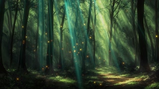 Fireflies in the night forest, Anime seamless Background, 30 FPS.