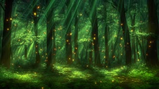 Fireflies in the night forest, Anime seamless Background, 30 FPS.