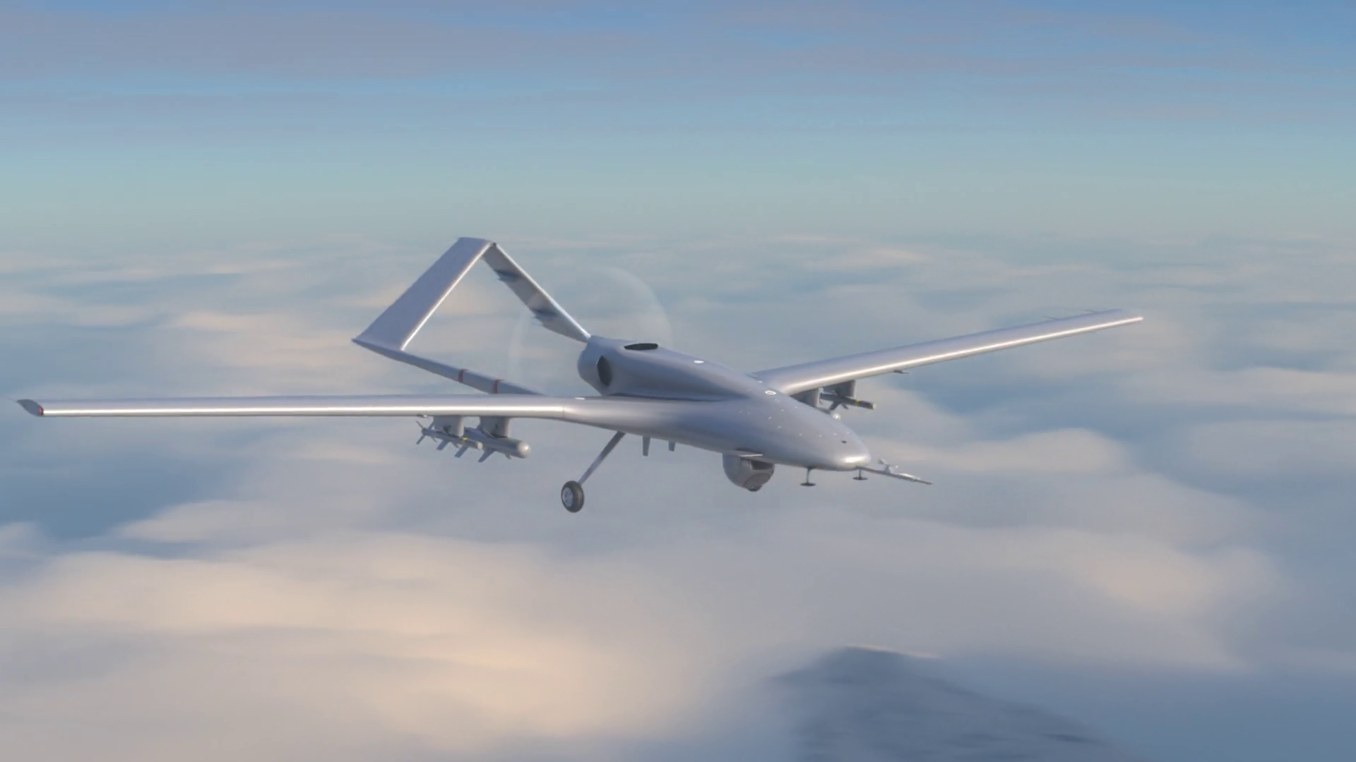 Combat aerial drone flying at high altitude, 25 FPS. Stock Video