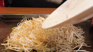 Chef Stir-Frying Fresh Mung Bean Sprouts on a Hot Griddle  Street Food Cooking