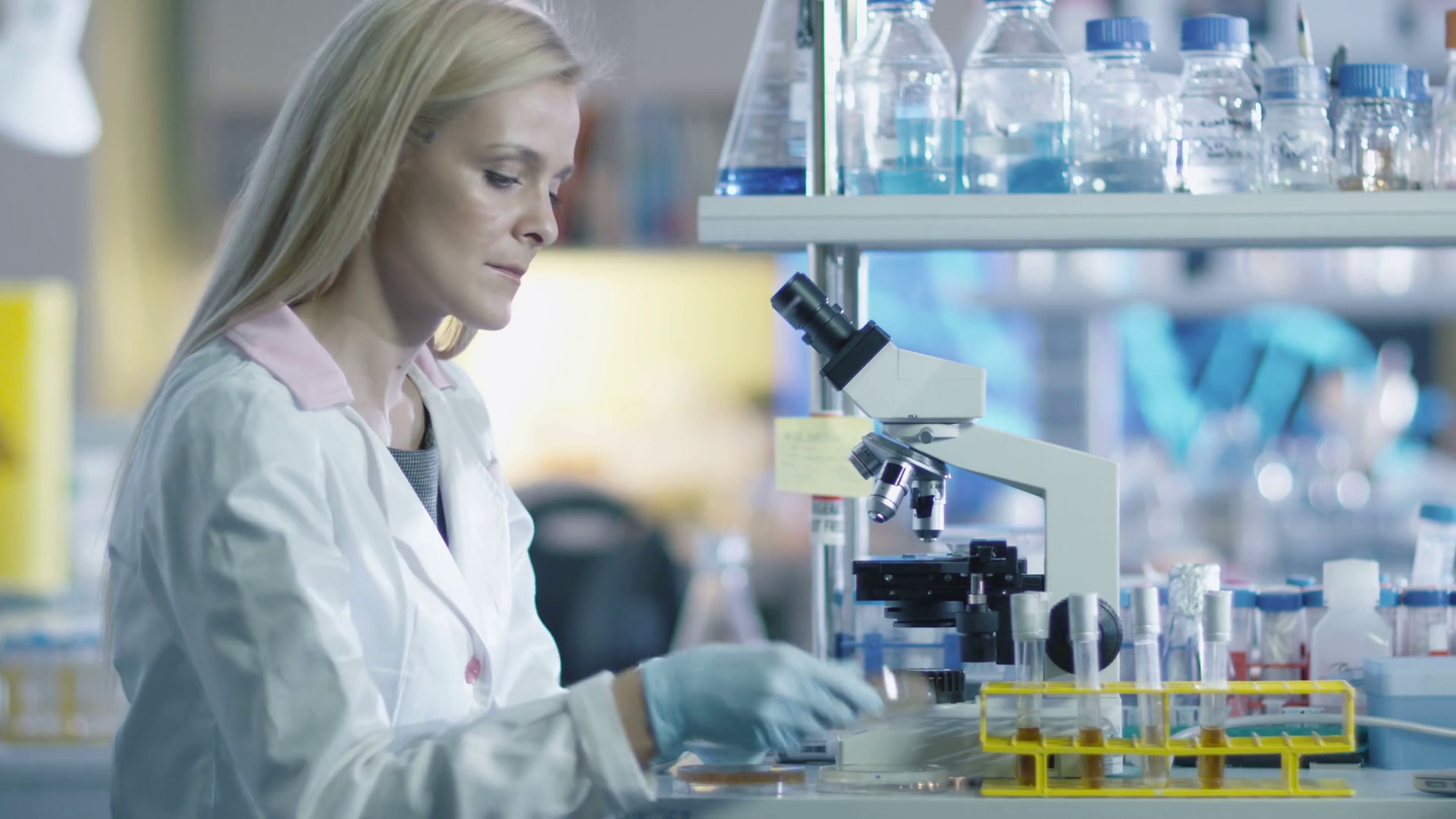 Blond Woman Scientist Is Working On Stock Footage SBV-352115582 ...
