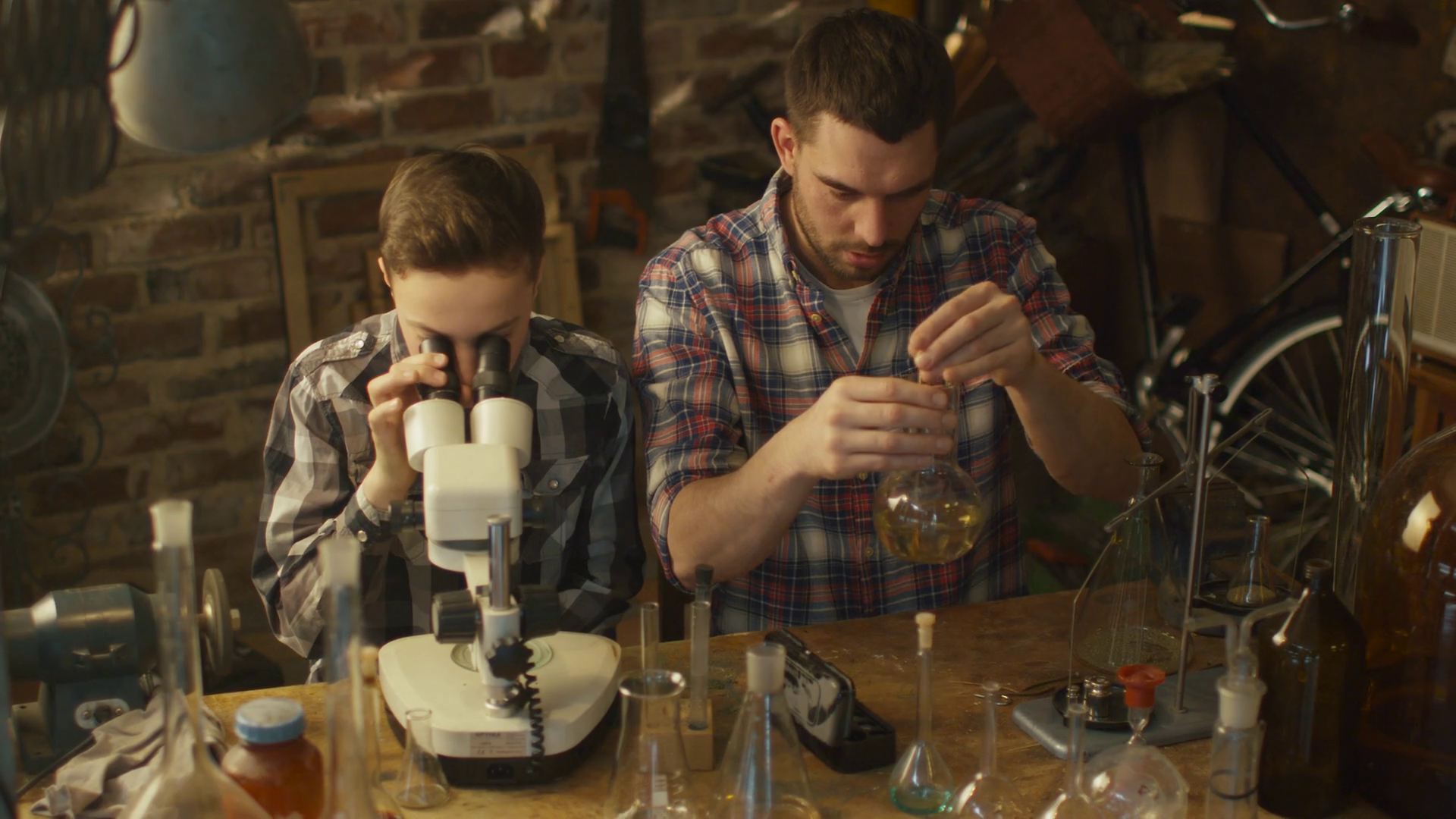 Father Son Are Making Chemistry Experiments Stock Footage SBV-352146239 ...