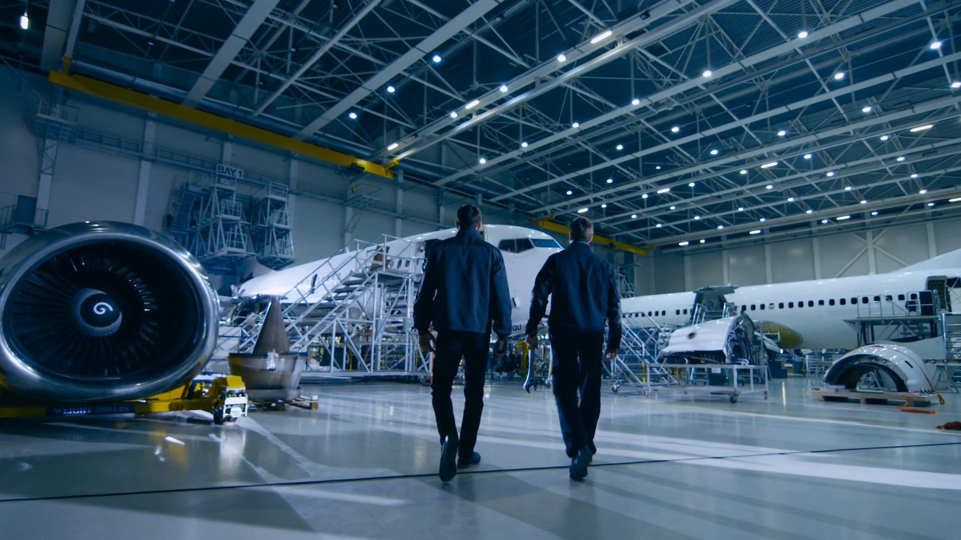 Team Of Aircraft Mechanics Engineers Waking Stock Footage SBV-352146671 ...