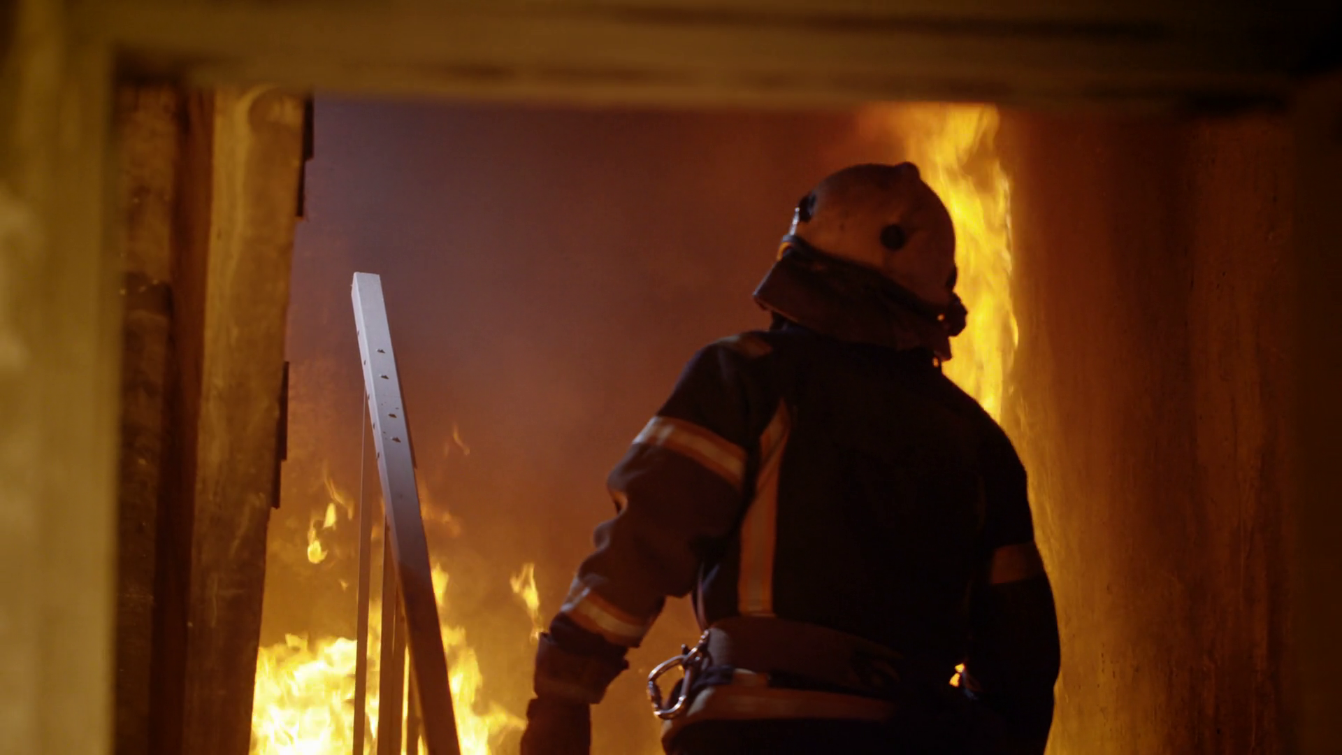 Building Is On Fire Fireman Looks Up Starts Stock Footage SBV-352235011 ...