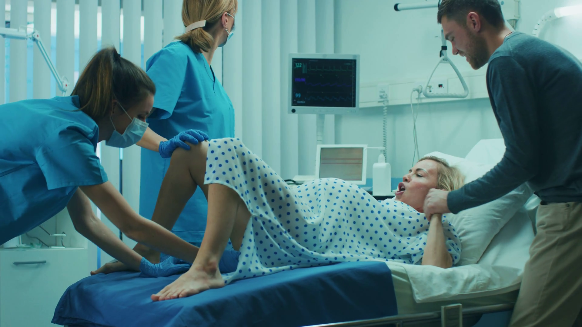 In Hospital Woman In Labor Gives Birth Stock Footage SBV-353345812 ...