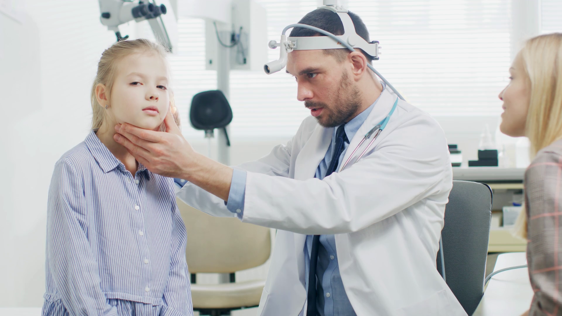 Friendly Ent Pediatrician Checks Ears Of Stock Footage SBV-353495603 ...