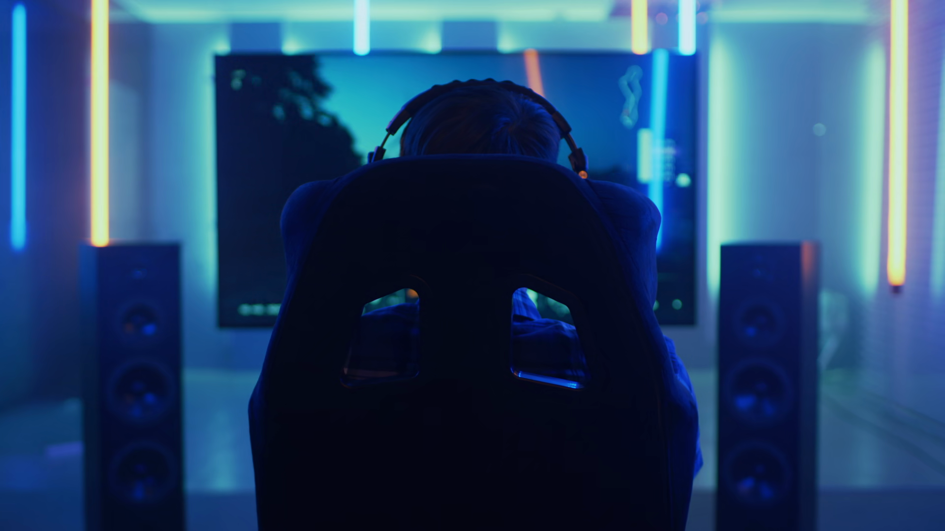 Back View Shot Of Professional Gamer Sitting Stock Footage SBV ...