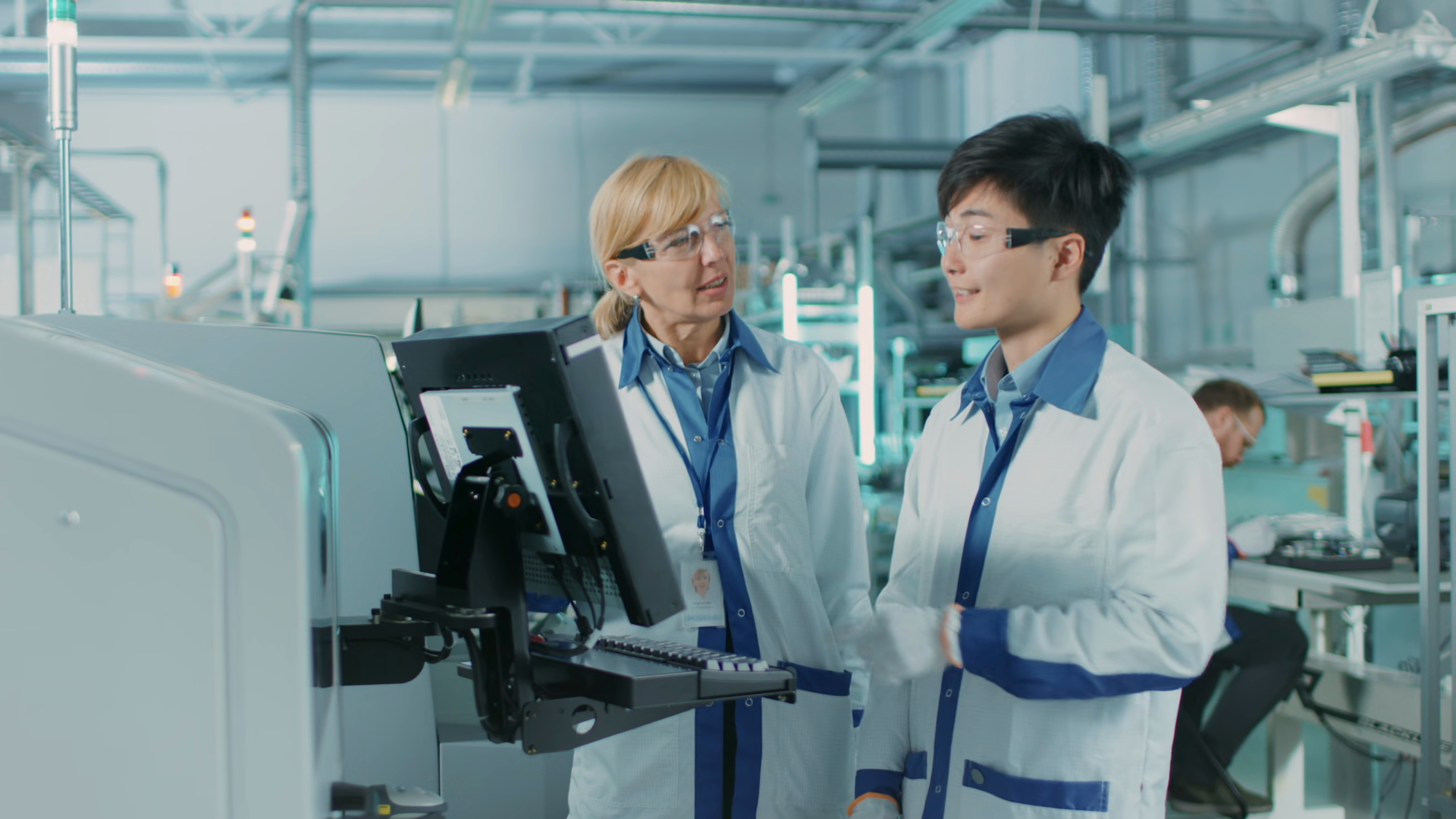 On High-tech Factory Asian Engineer Talks Stock Footage SBV-353724384 ...