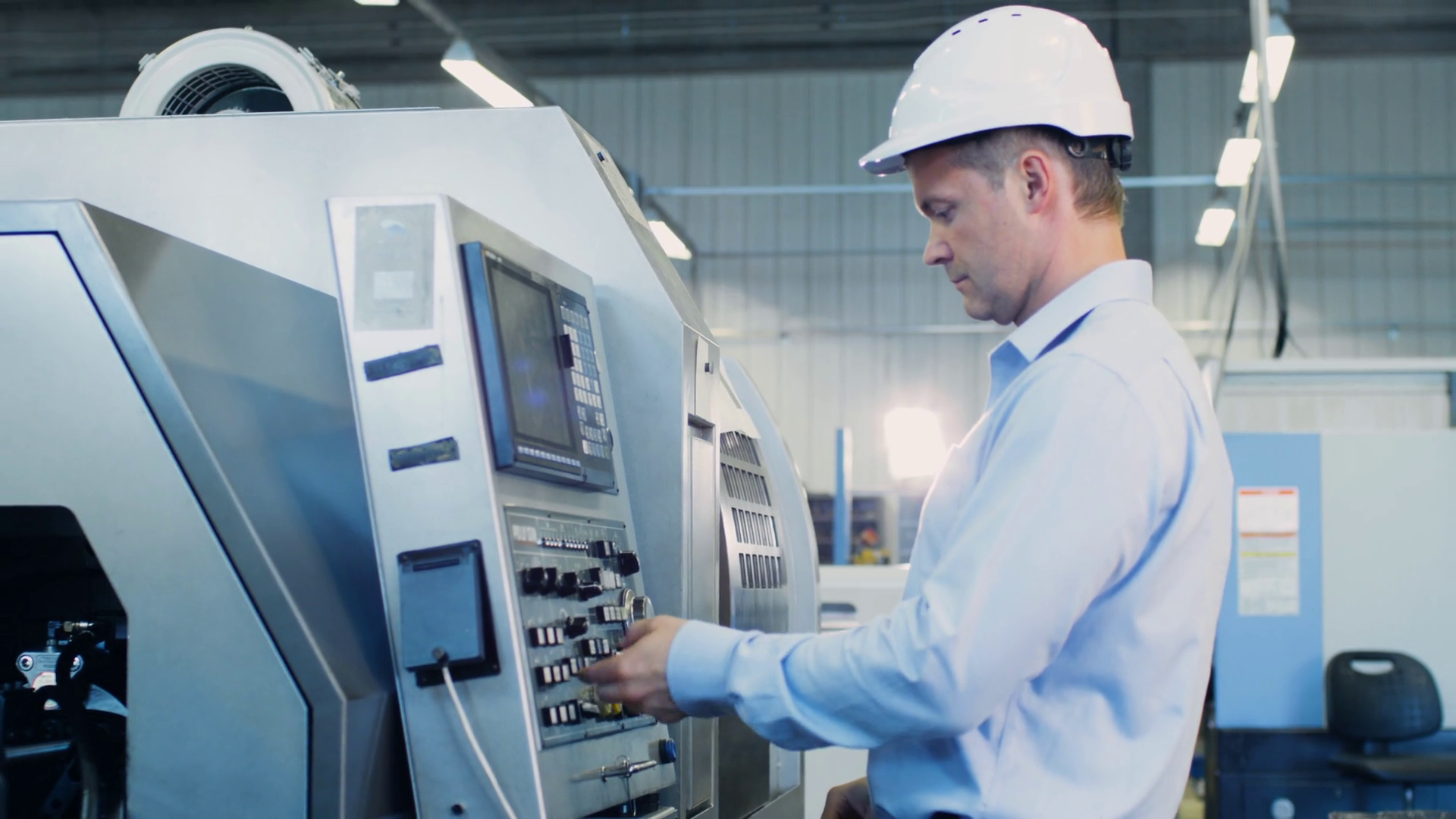 Engineer Is Setting Up Cnc Lathe Machine On Stock Footage SBV-351895128 ...