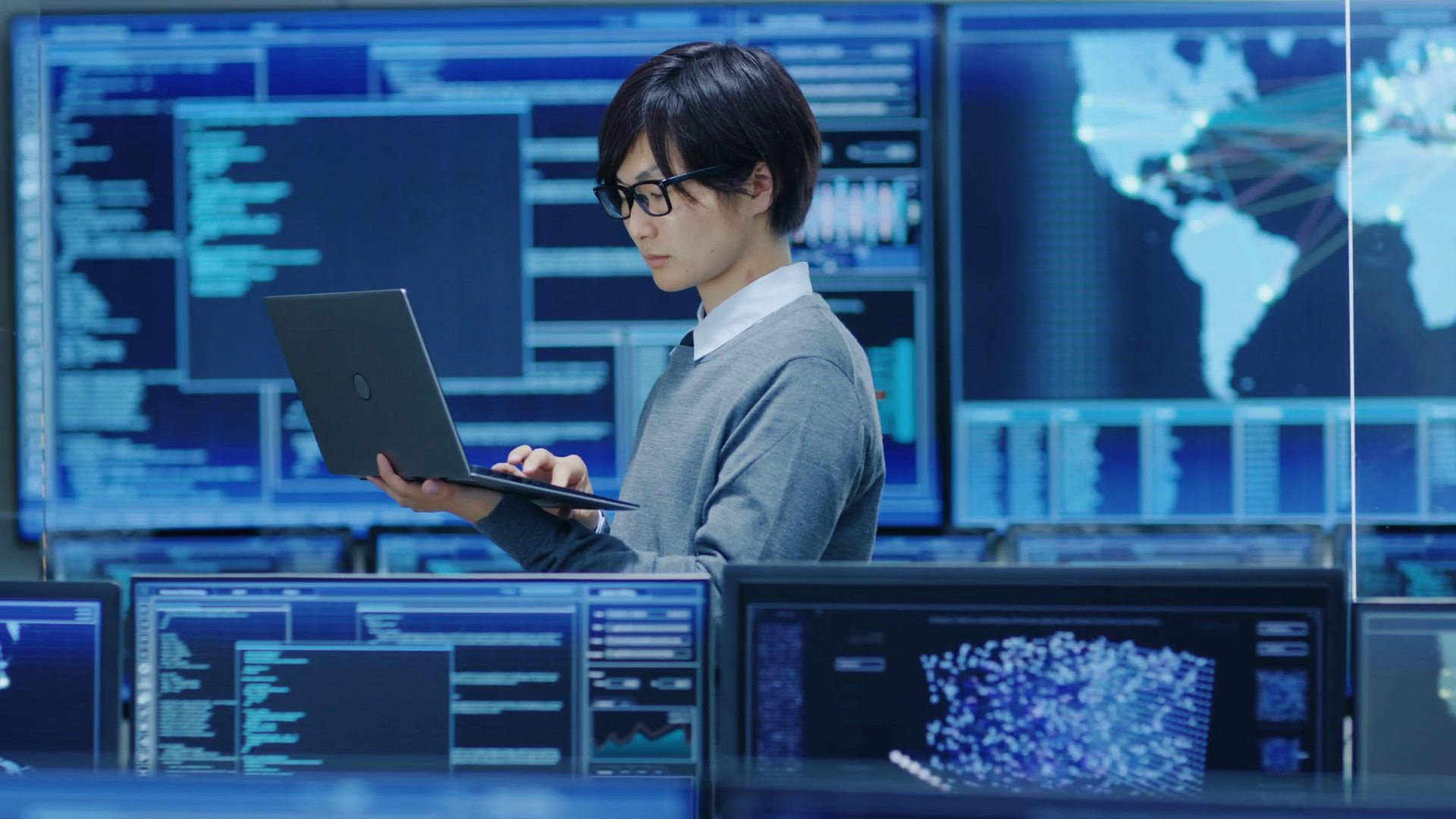 In System Control Room Technician Holds Stock Footage SBV-352907544 ...