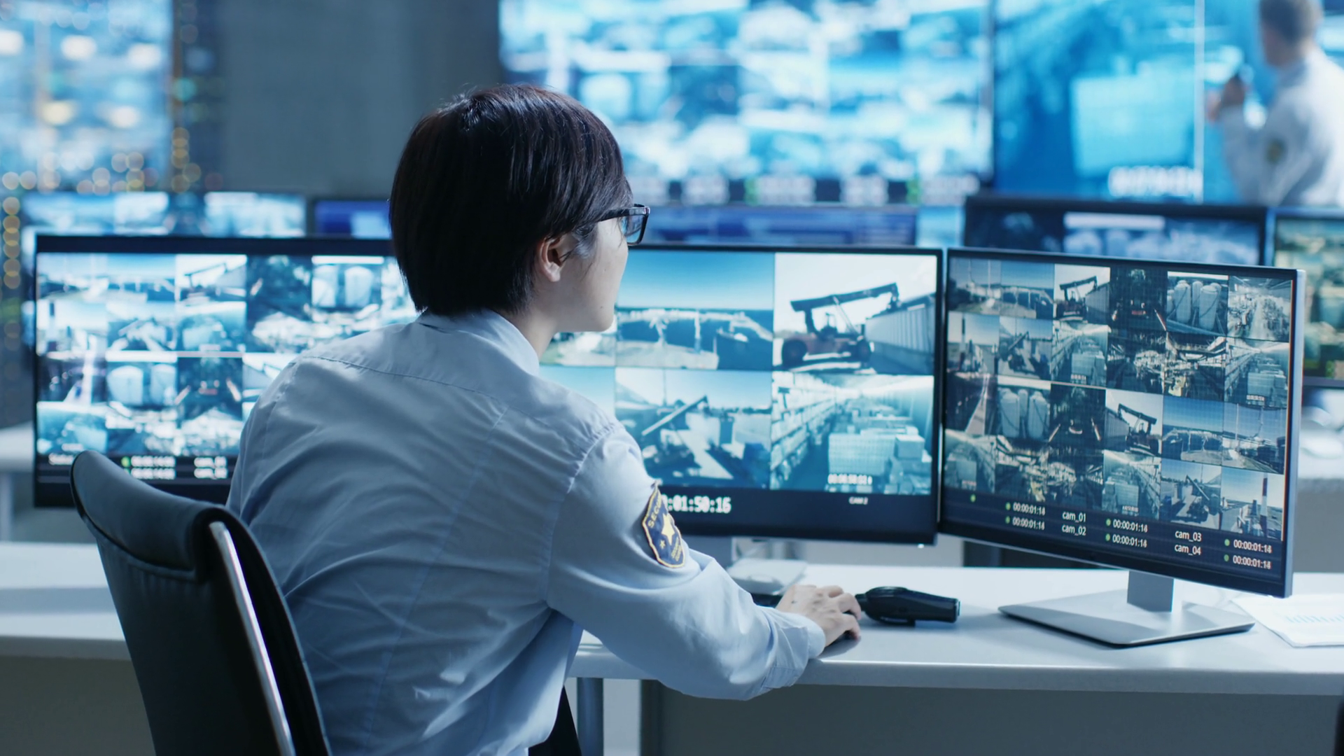 In Security Control Room Officer Monitors Stock Footage SBV-352907599 ...