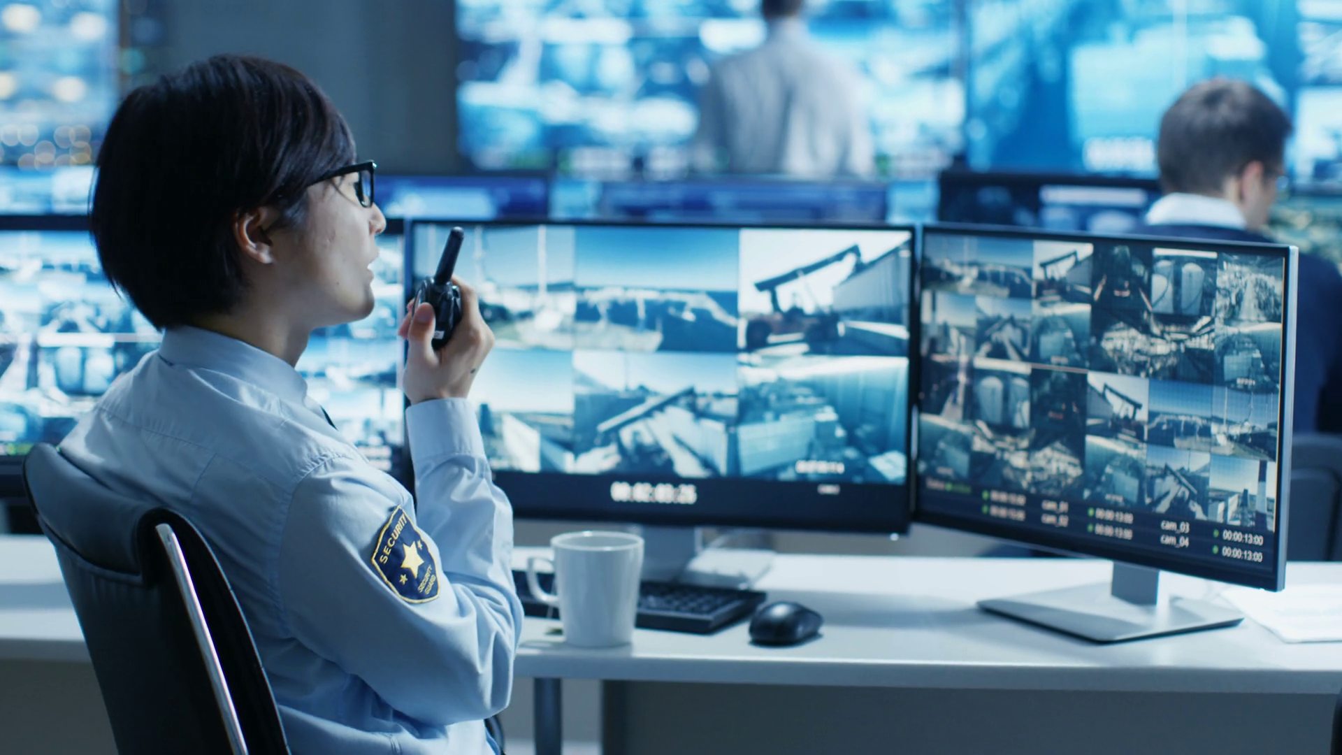 In Security Control Room Officer Monitors Stock Footage SBV-352907600 ...
