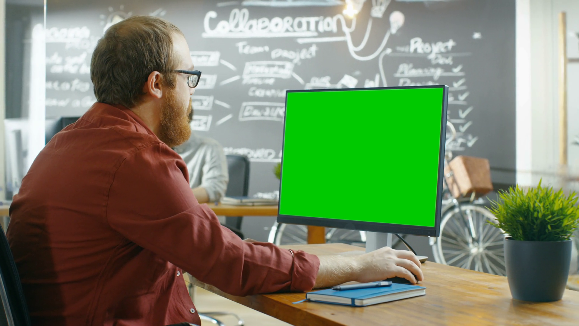 Man Works On Personal Computer With Green Stock Footage SBV-352929181 ...
