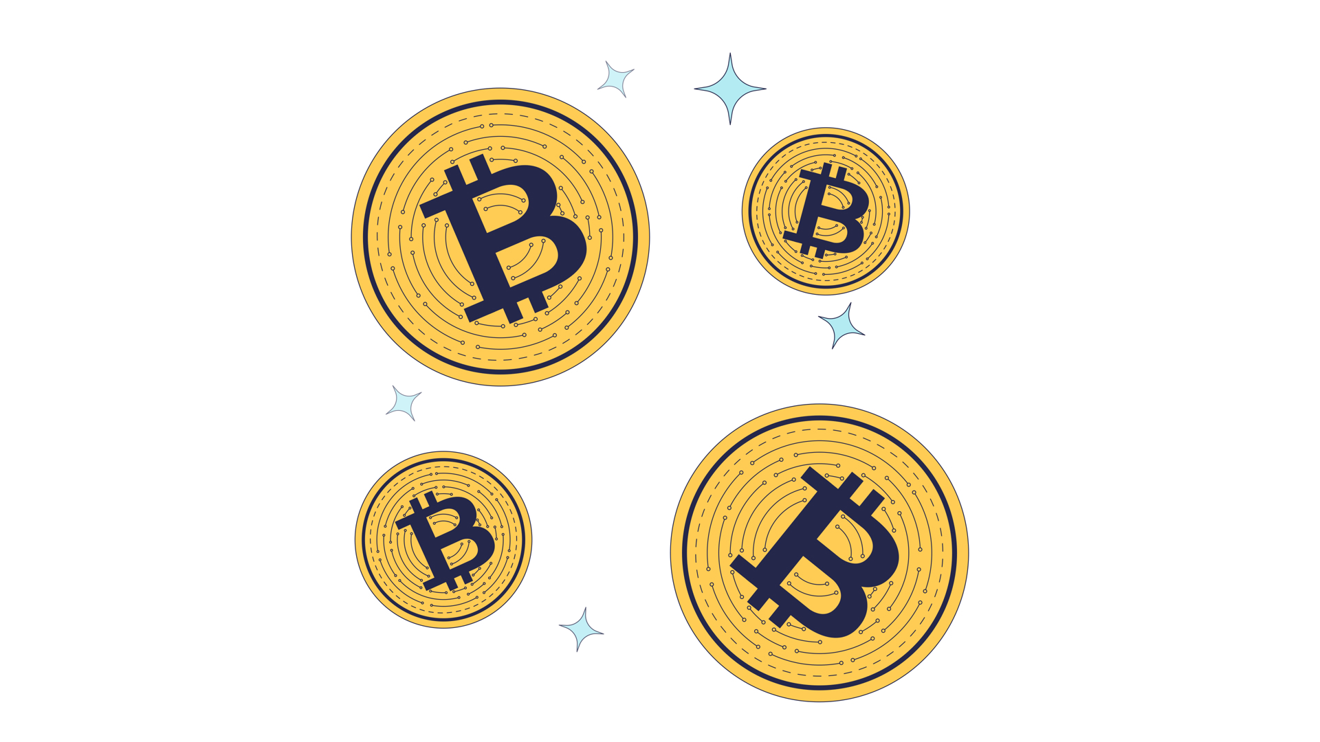 Floating bitcoin coins with sparkles 2D cartoon object animation. Golden  virtual money. Crypto economy. Blockchain currency. Digital wealth animated  flat colorful item 4K video isolated on white