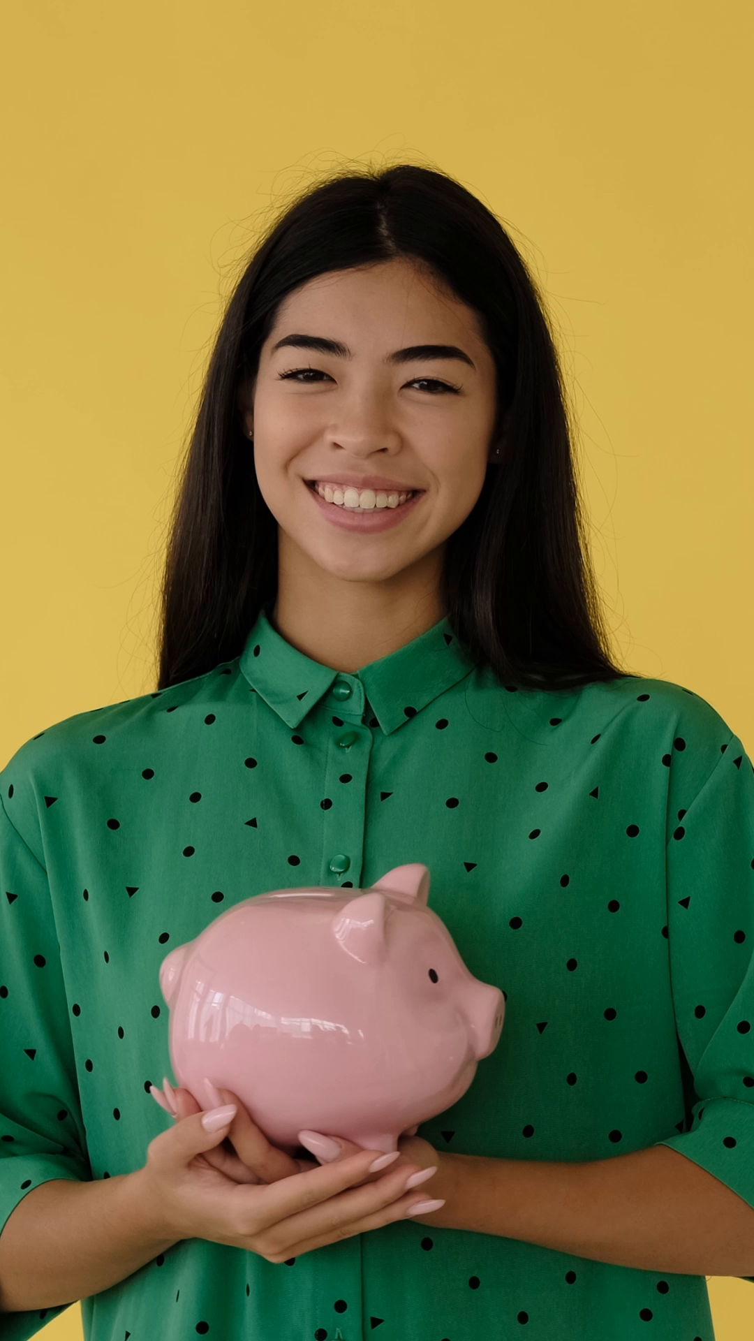 Happy Asian Woman Putting Coin In Piggy Bank Stock Footage SBV ...