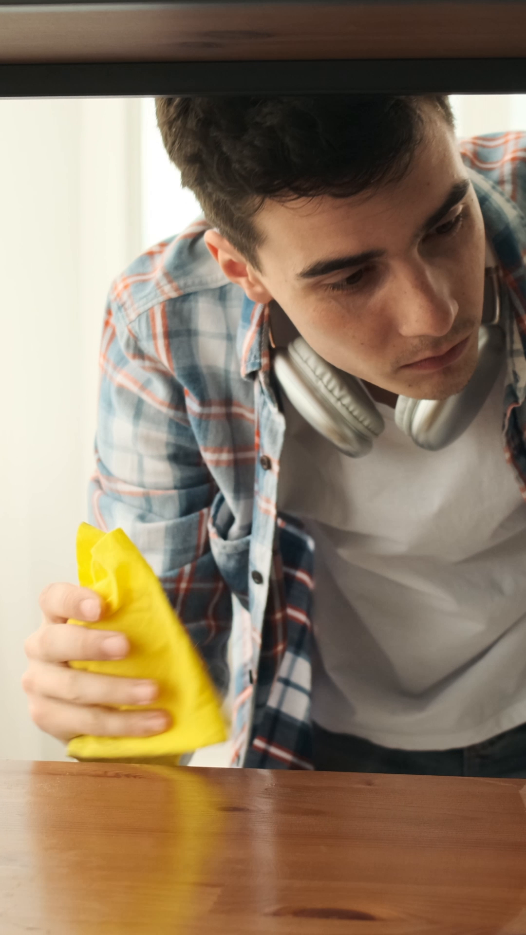 Serious Man Dusting Shelf During Home Stock Footage SBV-353398368 ...