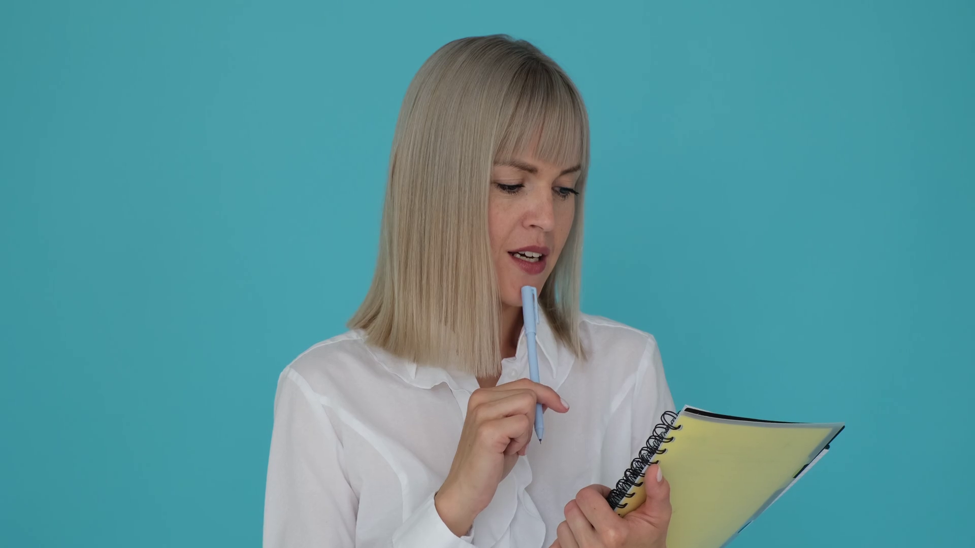Puzzled Woman Writing Down Ideas In Notebook Stock Footage SBV ...