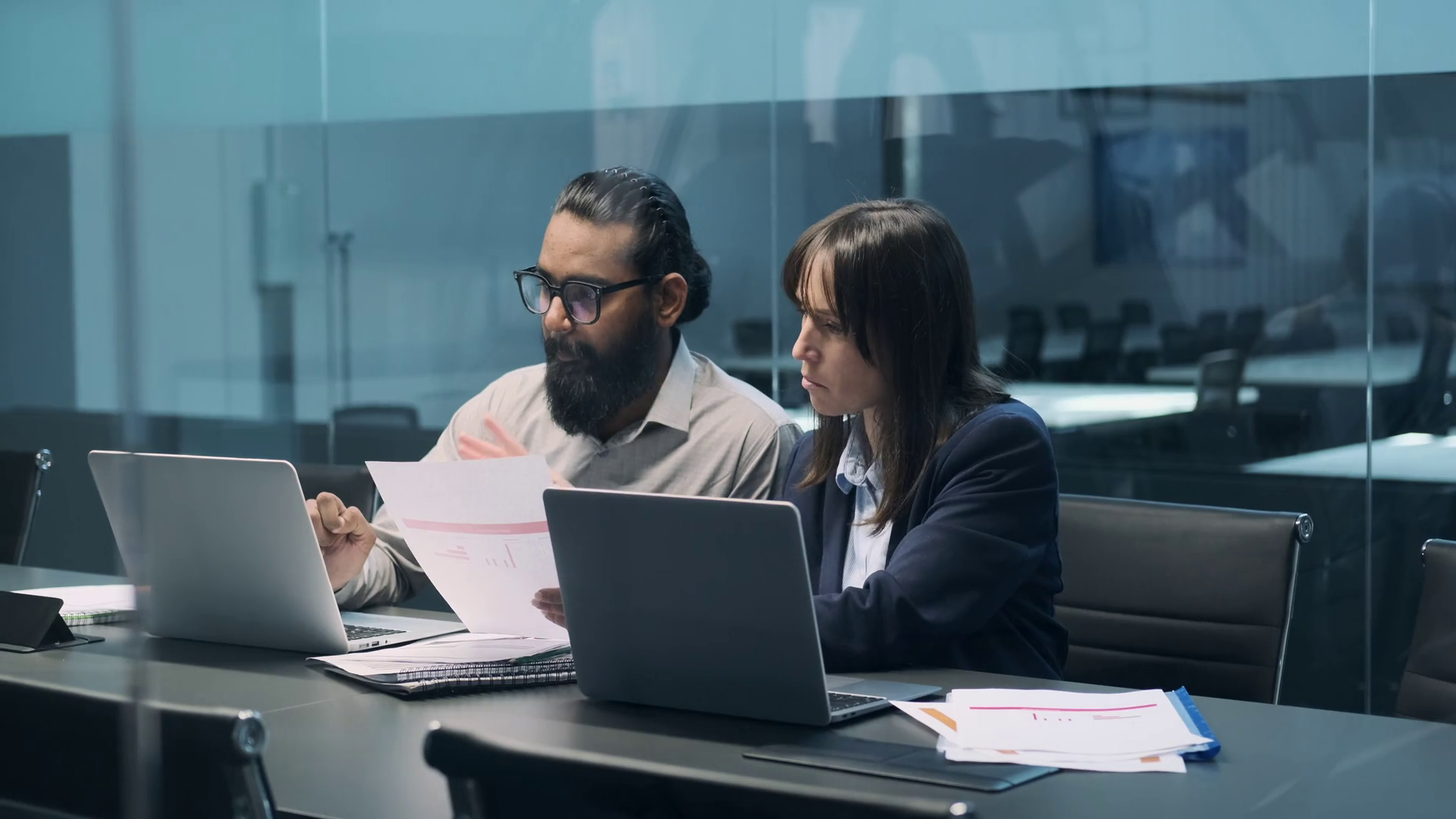 Diligent Office Workers Review Documents At Stock Footage SBV-348472657 ...