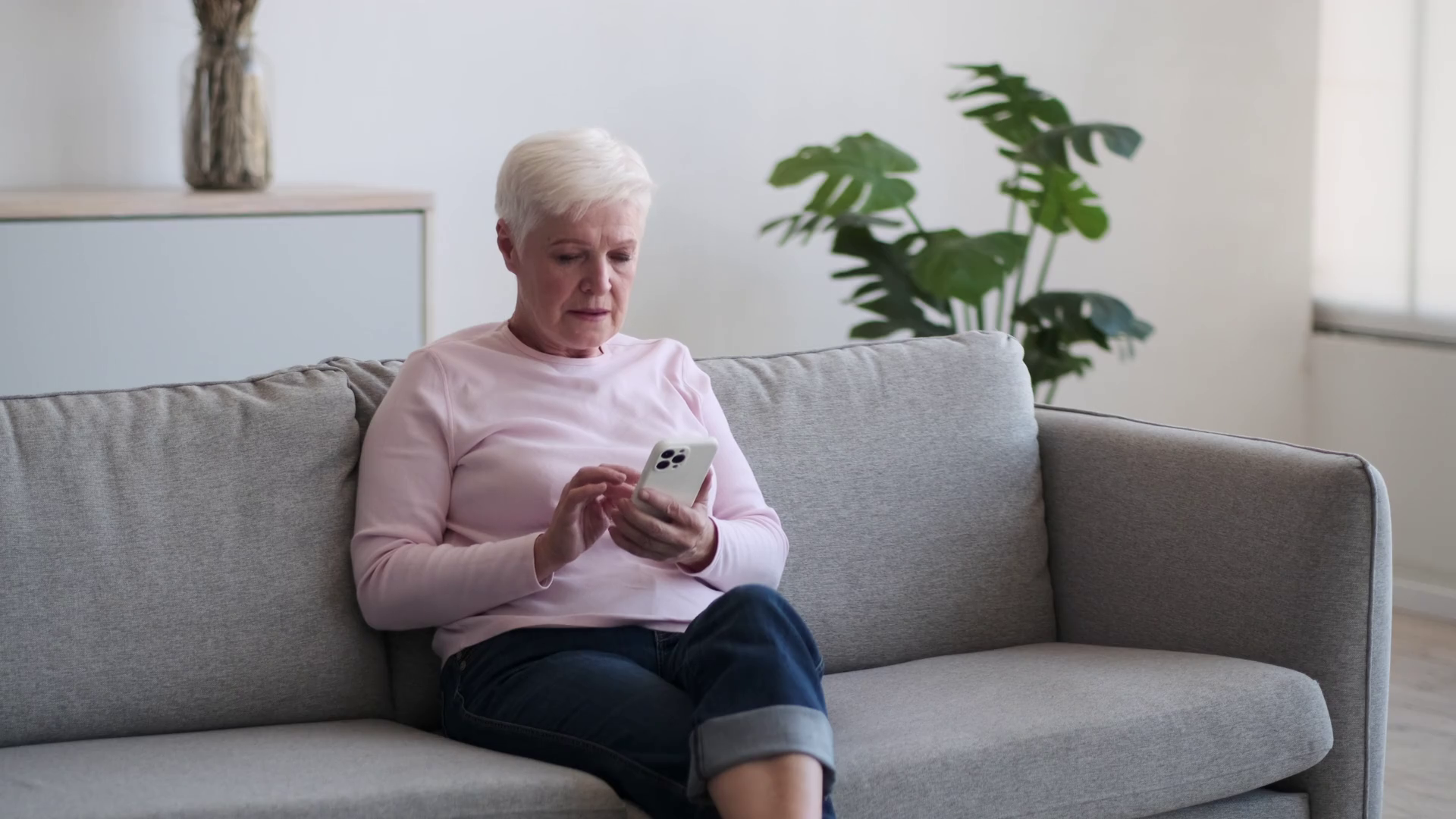 Senior Woman With Headache Using Phone On Stock Footage SBV-348804132 ...