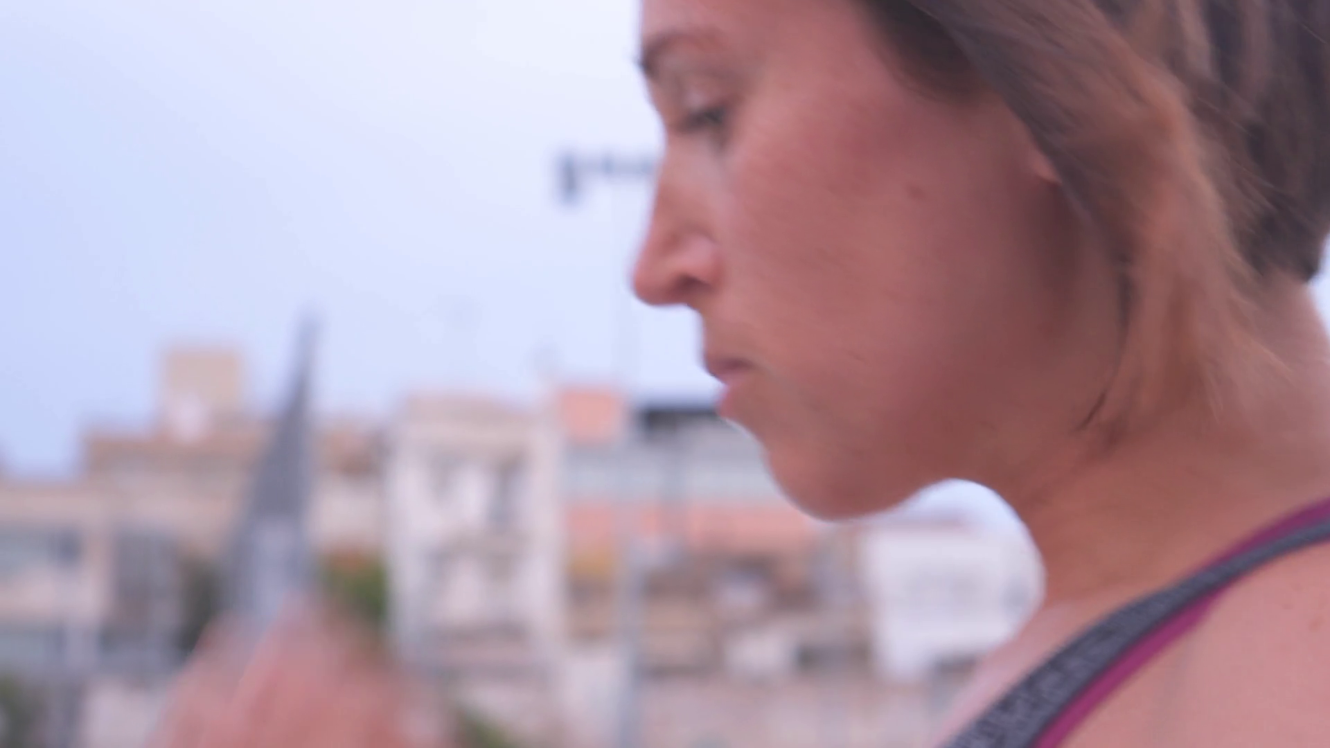 Exhausted woman catching breath after cardio training Stock Video