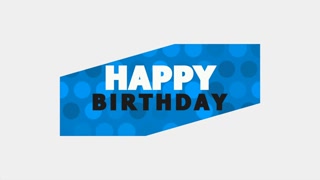 A charming blue and white birthday card with Happy Birthday in black letters on the front. The card features a white background with blue polka dots and a striped border