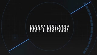 A simple and minimalistic birthday graphic featuring a blue line against a black background, with Happy Birthday written in white letters on the left side
