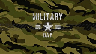 Military Day with stars and stripes on green military background, motion holidays, military and warfare style background