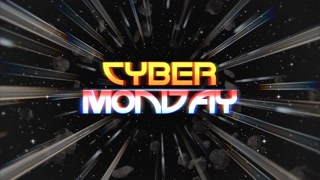 Cyber Monday with lines and stars in space, motion abstract holidays, club and entertainment style background