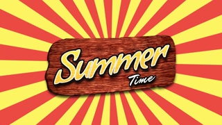 Summer Time on wood with red and yellow vertigo, motion promotion, summer and retro style background
