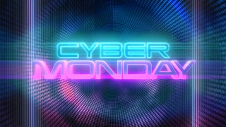 Cyber Monday on stage with purple dots and light, motion abstract disco, club, retro and holidays style background