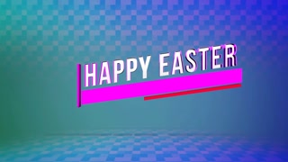 Modern Happy Easter with squares pattern on blue gradient, motion abstract holidays, spring and promo style background